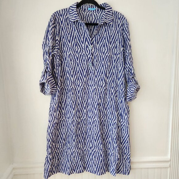 NWOT J. McLaughlin Tunic Shirt Dress Kaftan Blue Geometric Cotton Women's XL - Picture 1 of 9